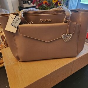 Bebe Beige Women's Tote with Heart Charm